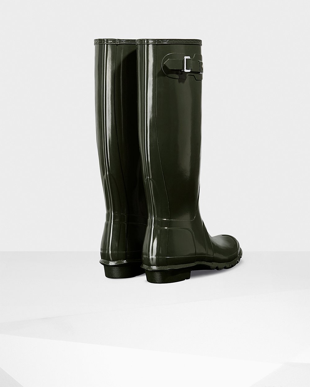 Bottes Hautes de Pluie Hunter Original Gloss Femme Vert Foncé Olive OECUIKP-93